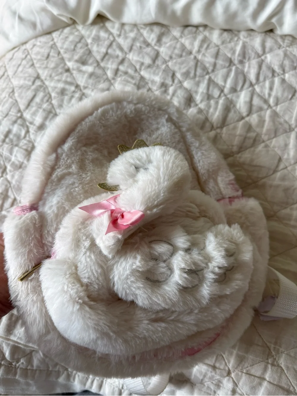 Plush Swan Kids Backpack - Soft Pink and White